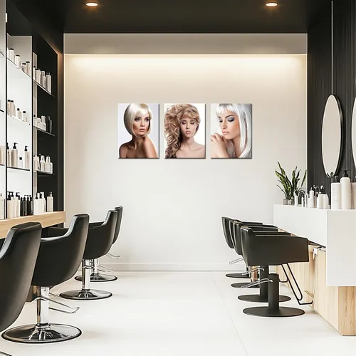 Vista 3 de Decoración de pared de salón de peluquería de corte de pelo de moda enmarcada 36Wx16H Women Hairstyle Wall Decor, Fashion Haircut Picture