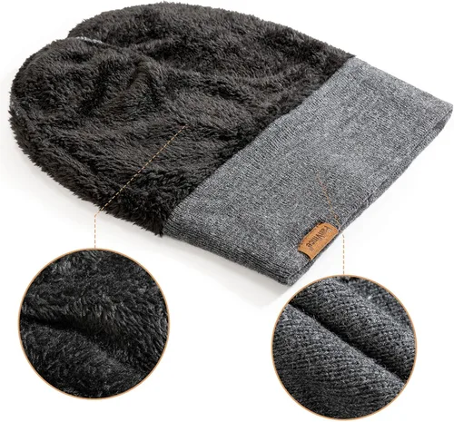 Vista 4 de Gorro de invierno para hombre, gorro de punto térmico con puños, regalos cálidos para mujer