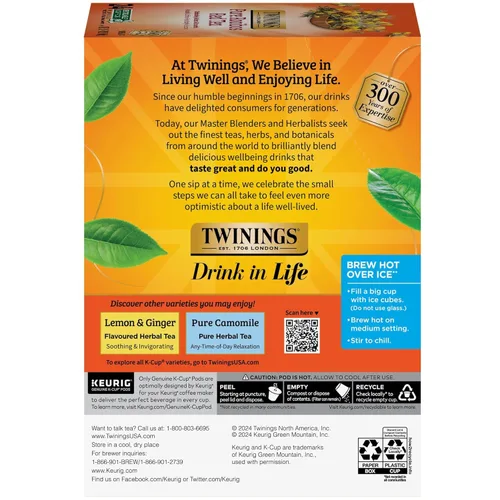 Vista 6 de Twinings World Tea, té Rooibos africano, 24-unidades K-Cups para cafeteras Keurig (Paquete de 2) Sabor natural, ligeramente dulce, naturalmente