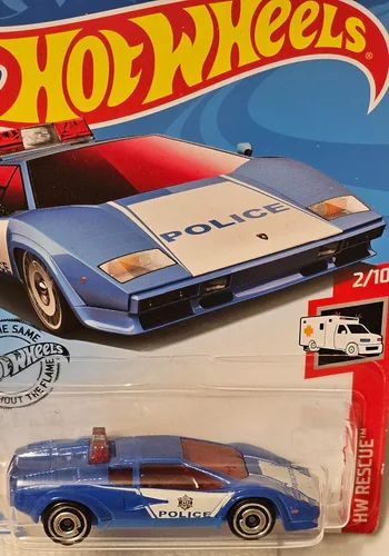 Vista 4 de Hot Wheels Rescue Series 2/10 Lamborghini Countach - Coche de policía 142/250, azul