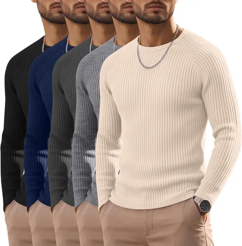 Vista 6 de Oakgarden Paquete de 5 camisas térmicas acanaladas de manga larga para Colores básicos