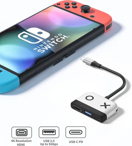 Vista 2 de Switch Dock for Nintendo Switch,Portable Dock with HDMI TV USB 3.0 Port and USB C Charging,Compatible with Nintendo Switch Steam Deck MacBook ProAir