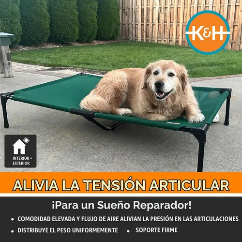 Vista 3 de K&H PET PRODUCTS - Cama elevada para mascotas, catre refrescante adecuado para todas las estaciones, malla verde, tamaño M, 25 x 32 x 7 pulgadas