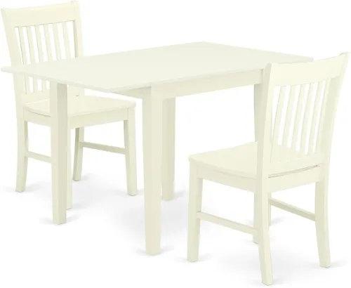 Vista 12 de East West Furniture NDNO3-BCH-W - Juego de comedor de 3 piezas para espacios pequeños que contiene una mesa de comedor rectangular con gotas y 2