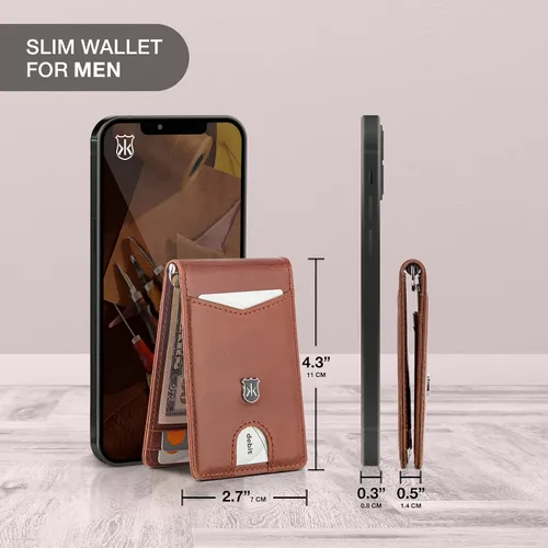 Vista 7 de KONACK Minimalist Wallet For Men with RFID Blocking Front Pocket Bifold Leather Mens Wallet with Gift Box