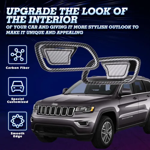 Vista 2 de x xotic tech Cubierta decorativa para manija de puerta interior, patrón de fibra de carbono, compatible con Jeep Grand Cherokee 2011 2012 2013 2014