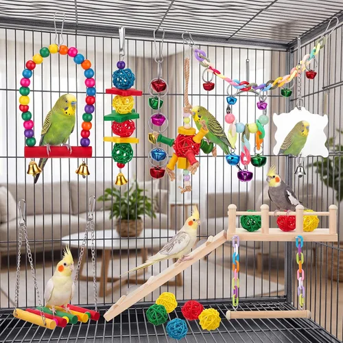 Vista 5 de 14 piezas de periquito cacatúa pájaro juguete con plataforma