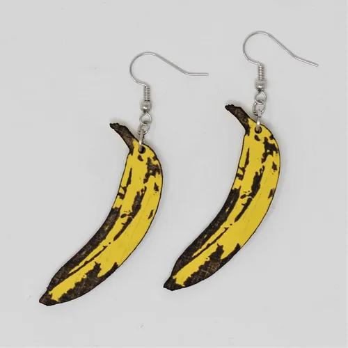 Vista 4 de Pendientes colgantes de plátano Joyería de gota de madera pintada a mano