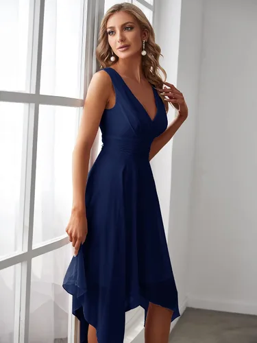 Vista 4 de Ever-Pretty Women V Neck Ruched Irregular Hem A Line Chiffon Short Cocktail Dress 03142-US
