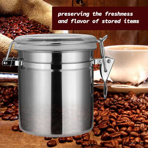 Vista 2 de 113 fl oz / 2400ml Stainless Steel Vacuum Seal Coffee Canister With Clear Lid,Measuring Spoons Set
