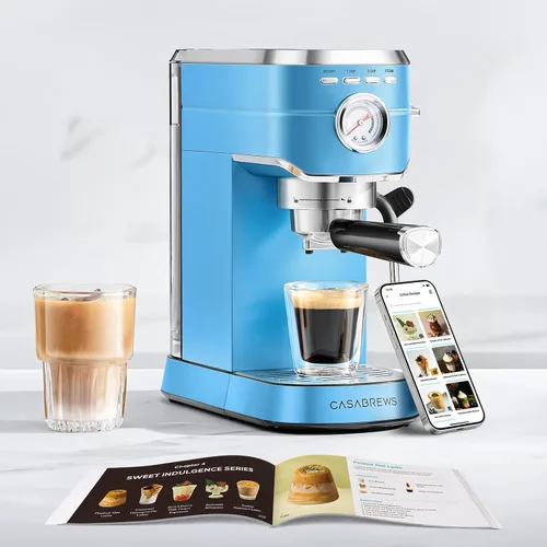 Vista 8 de CASABREWS CM5418 Cafetera espresso de 20 bares, cafetera de acero inoxidable con varita espumadora de leche, cafetera profesional con tanque de agua