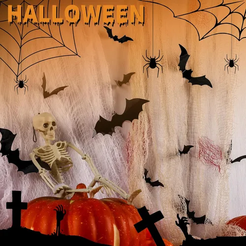 Vista 6 de FANDAMEI 140 piezas de murciélagos para decoración de Halloween, 5 tamaños de murciélagos, decoración de pared de murciélagos 3D para decoración