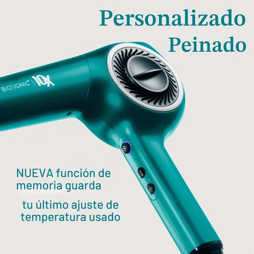 Vista 6 de Bio Ionic Secador de pelo de velocidad ultraligera 10X, secador de pelo con calor y velocidad ajustables, función de memoria, herramienta Teal Tides