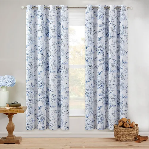 Vista 17 de Beauoop - Cortinas florales 100% blackout, de 84 pulgadas de largo, 2 paneles, para dormitorio, sala de estar, azul marino y blanco