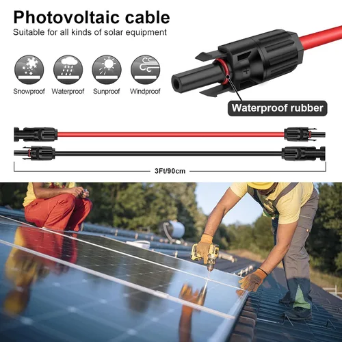 Vista 4 de iGreely - Cable de extensión solar de 10 pies y 10 AWG con conector macho y hembra de panel solar, adaptador de panel solar