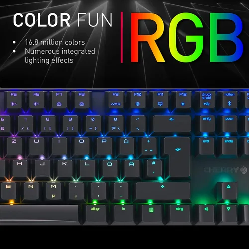Vista 8 de Cherry Teclado inalámbrico MX 8.2 TKL para juegos. TenKeyless compacto. Teclas mecánicas con retroiluminación RGB de 87 teclas, teclas ABS.