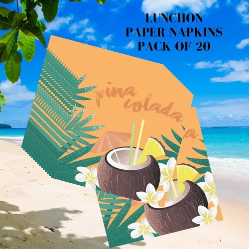 Vista 3 de Servilletas de papel de 20 unidades de 13 x 13 pulgadas, 3 capas, estampado de frutas y coco, para arte, cena y fiesta, servilletas desechables