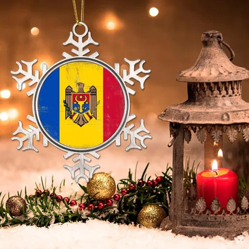 Vista 3 de Moldavia - Adorno de Navidad de metal con copo de nieve de metal, regalo patriótico, recuerdo de recuerdo, adornos de Navidad, bandera nacional
