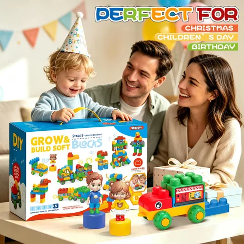 Vista 7 de Bloques de construcción suaves para niños pequeños, 107 bloques de 107 piezas