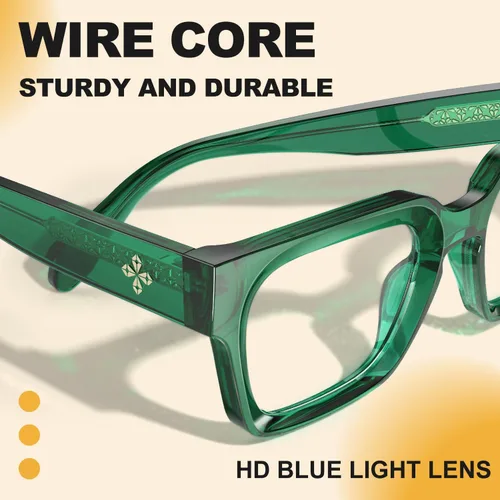 Vista 6 de VISOONE Fashion Computer Glasses with Wire Core Temples Colorado Clear Lens Lightweight TR90 UV400 Square Thick Frame Blue Light Blocking Glasses