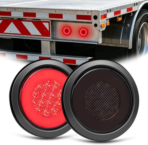 Vista 38 de Nilight Luces traseras para remolque, 2 unidades, 4 pulgadas, redondas, 12 LED, ámbar, cromado, marco, marcador, señal de giro, luz trasera