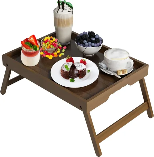 Vista 13 de Artmeer FSC - Bandejas de cama 100% bambú, tamaño mediano, 2 unidades, color natural Two FSC 100% bamboo bed trays with folding legs and handles