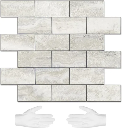 Vista 26 de STICKGOO 1/3 lámina de azulejos para despegar y pegar Subway, azulejos de cocina sin costuras de diseño pulido en rosa-beige eurásico