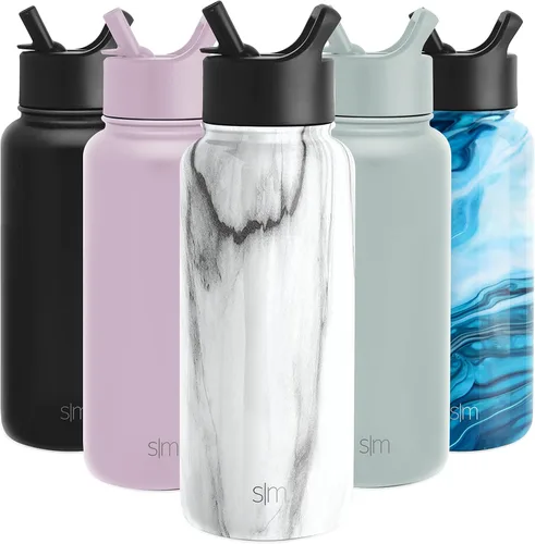 Vista 8 de Simple Modern botella de agua reutilizable con tapa para beber y con pajilla, termo de acero inoxidable con aislamiento al vacío, para gimnasio