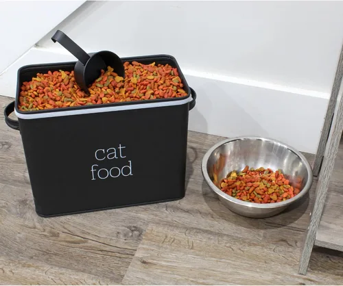 Vista 8 de AuldHome Design Farmhouse - Contenedor de comida para gatos (negro) con aspecto esmaltado rústico con cuchara
