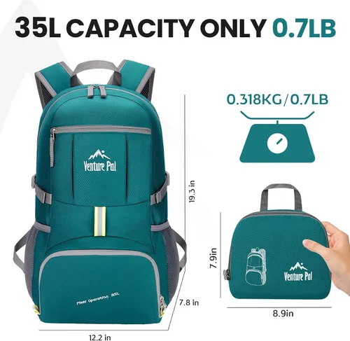Vista 11 de Venture Pal 35L Ultraligero Ligero Plegable Plegable Viaje Camping Senderismo Deportes al aire libre Mochila Daypack