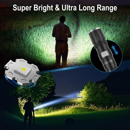 Vista 3 de Linternas recargables, linterna de bolsillo EDC de alto lúmenes con clip, 5 modos de luz de flash pequeña súper brillante potente para camping