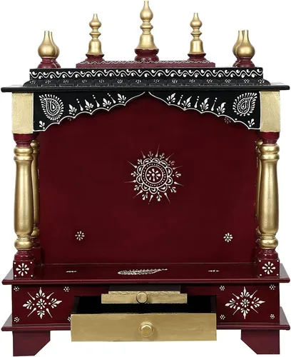 Vista 5 de Indian Handicrafts Export Pooja Mandir de madera (Grande- 24 X 12 X 30 (WXDXH) - pulgadas, Granate)