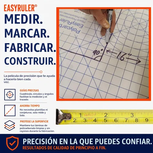 Vista 4 de Lámina de plástico transparente de policarbonato 48" X 96" X 0.0625" (1/16", 4x8 pies) Exacta, película EasyRuler, resistente a las roturas, más