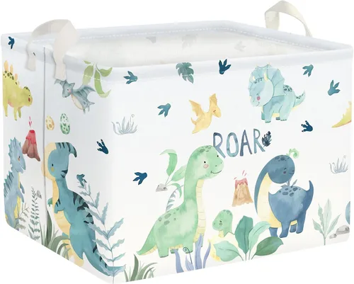 Vista 9 de Clastyle Adorable acuarela verde dinosaurio estante cesta volcán hoja de palma plegable cubo de almacenamiento rectangular ropa libros juguetes cubo