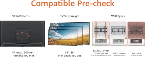 Vista 2 de Amazon Basics Soporte de pared para TV de perfil bajo con nivelación horizontal posterior a la instalación para televisores de 32 a 86 pulgadas