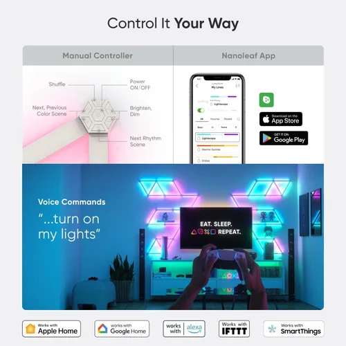 Vista 7 de Kit más inteligente de luces de pared LED Nanoleaf Lines WiFi RGBW de 16M, luces de color atenuables para juegos y decoración del hogar