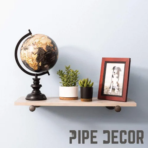 Vista 6 de Pipe Decor Soportes industriales para estantes – Juego de dos, accesorios industriales de acero gris hierro, bridas y tubos para estantes flotantes