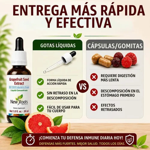 Vista 8 de NEW ROOTS HERBAL Extracto de semilla de pomelo en gotas de 1.0 fl oz (1 onza líquida) + vitamina C Extracto de semilla de pomelo súper concentrado