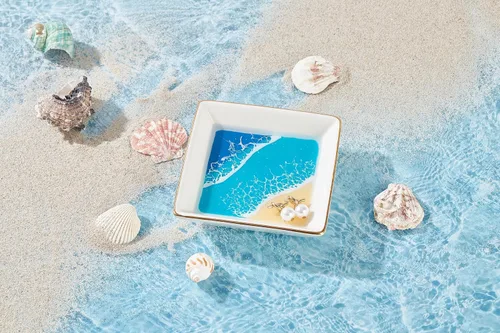 Vista 4 de Ocean Jewelry - Bandeja para anillos de joyería, decoración de habitación de playa costera, regalos hawaianos para mujeres, plato de resina hecha a