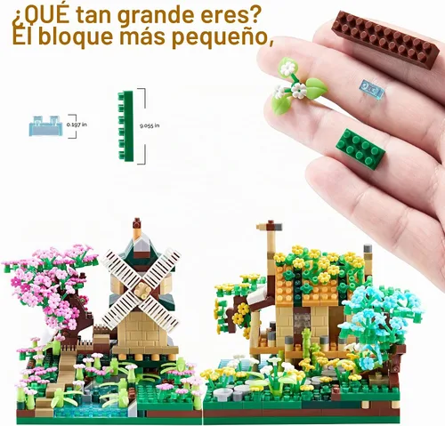 Vista 4 de Kadablk Conjunto de Construcción de Microbloques de Casa del Árbol Sakura, Conjunto de Construcción de Modelo de Molino de Viento de Amistad, 1200