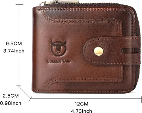 Vista 107 de LUKZIJAES Billetera de cuero genuino para hombre, con bloqueo RFID, delgada, plegable, bolsillo frontal, #3-Café, Vintage