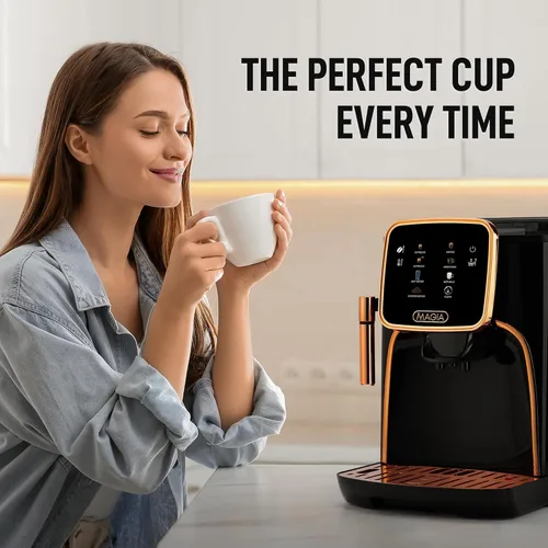 Vista 9 de Zulay Kitchen Magia - Máquina automática de café expreso, clásica, cobre negro, cafetera súper automática con molinillo integrado, varita de vapor