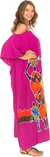 Vista 4 de SHU-SHI Maxivestido caftán para mujer, hombros descubiertos, estilo casual, largo, para playa, talla grande, caftán