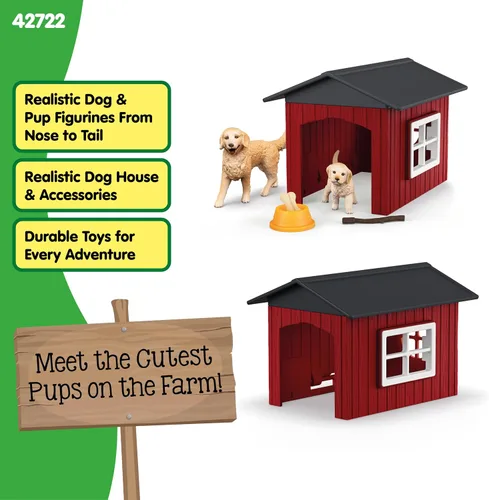 Vista 3 de Schleich Farm World - Juego de 6 piezas de perrera de juguete con Golden Retrievers para niños. Juguetes de animales de granja para niños y niñas.