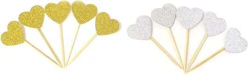 Vista 6 de Honbay 40 piezas de decoración de cupcakes de corazón con purpurina para decoración de pasteles de cumpleaños, selecciones de alimentos, suministros