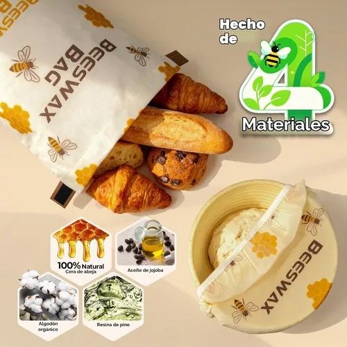 Vista 7 de Bolsas de pan de cera de abejas OHIYO para pan casero y cubierta elástica reutilizable para tazón de fermentación, cubierta elástica para masa