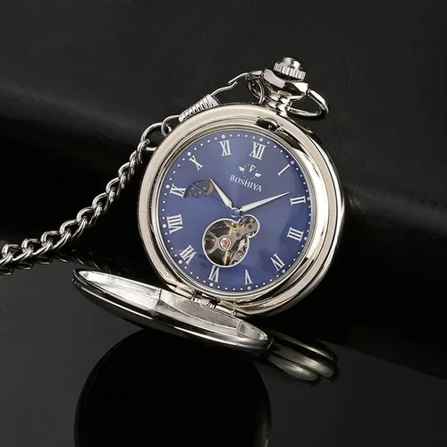 Vista 6 de BOSHIYA Steampunk - Reloj de bolsillo vintage acero inoxidable para maquinaria de día y noche