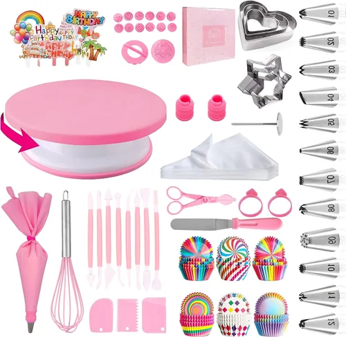 Vista 8 de Kit de suministros de decoración de pasteles, 255 piezas, juego de decoración de pasteles con tocadiscos para pasteles, 12 puntas de glaseado 181