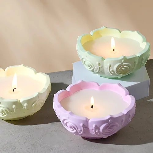 Vista 2 de Paquete de 2 moldes de resina para cuencos de flores, moldes de velas para bandeja de manualidades, moldes de silicona de loto para bricolaje, caja