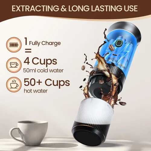 Vista 4 de Máquina eléctrica de café expreso, cafetera portátil 3 en 1 para viajes, autocalentamiento de 4 a 6 minutos, compatible con café molido y cápsulas